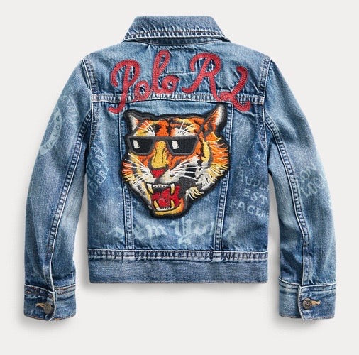 polo jean jacket with tiger on back