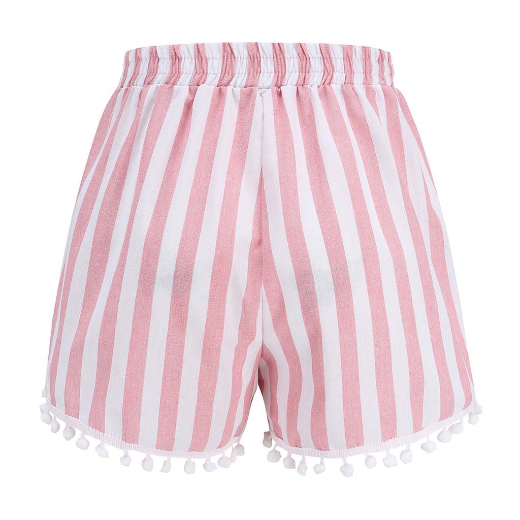 Stripes Casual Loose Pompon fringe Boho Bohemian Shorts