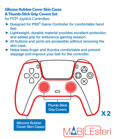 Mobilesteri Silicone Rubber Skin Cases & Thumb-Stick Grip Covers Twin Pack  for PS5™ Game Controllers
