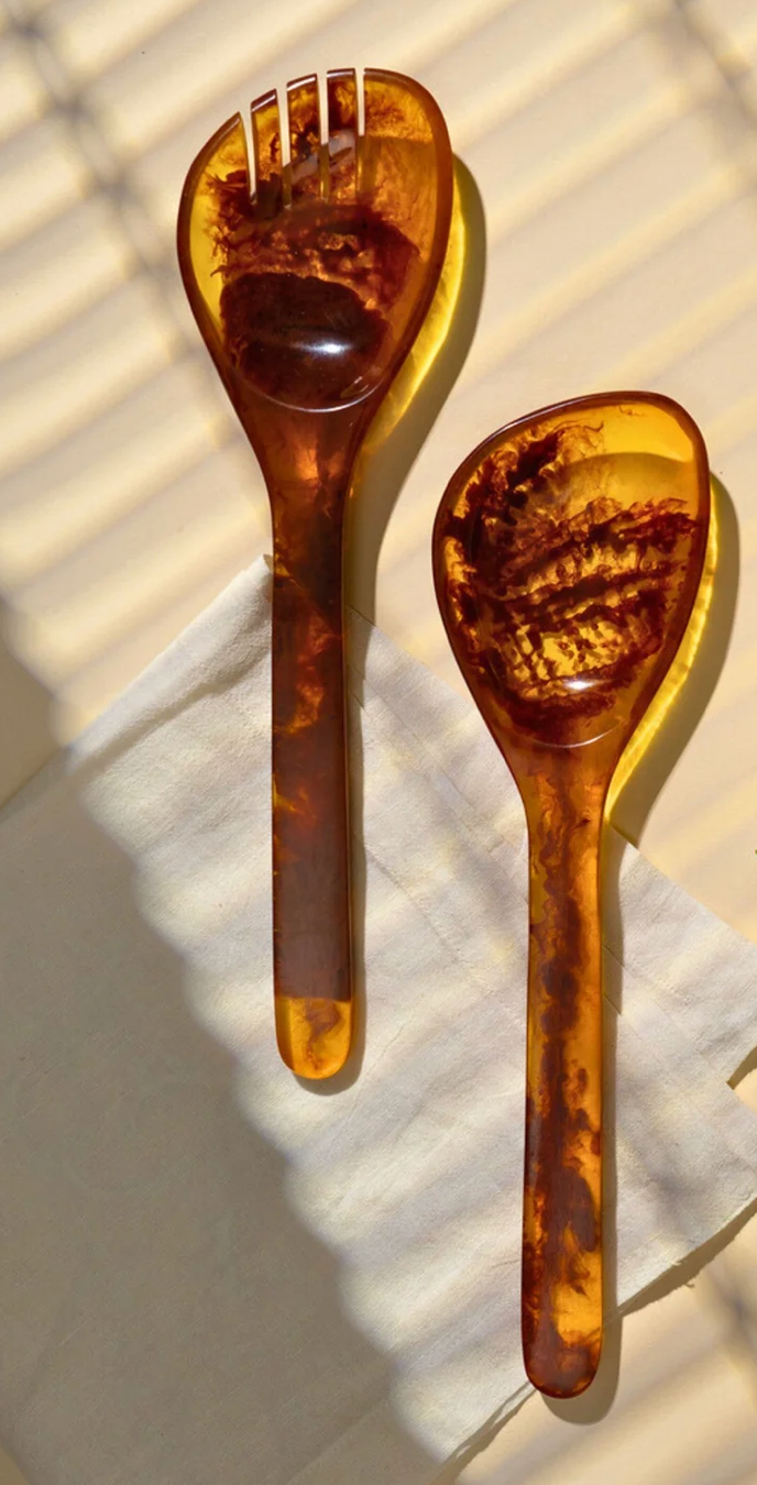 Tortoise Shell Resin Salad Server Set