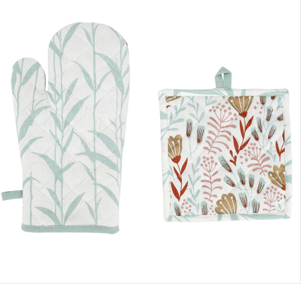 Boho Leaves Oven Mitt & Pot Holder Set