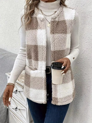 Cozy Plaid Sherpa Vest Coat - Celebrate Your Style Boutique 