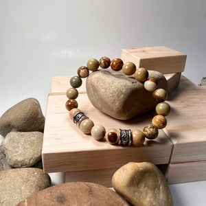 Picture Jasper Trinity Knot Bracelet 10mm (Unisex) - Flowers in the Attic Gifts & Home Decor