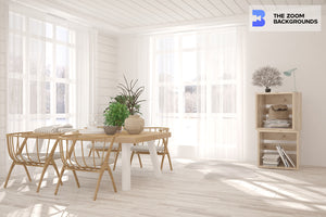 White, Simple Dining Room Scandinavian Design Zoom Background –  