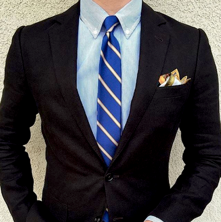 black suit blue dress shirt