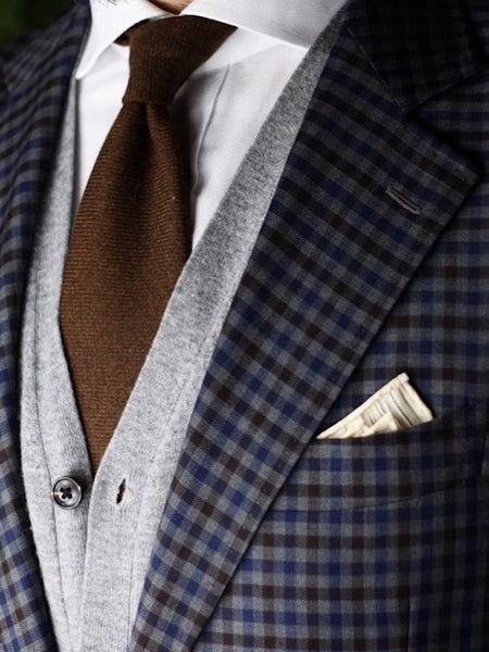 Light Orange Check Linen/Silk Narrow Necktie
