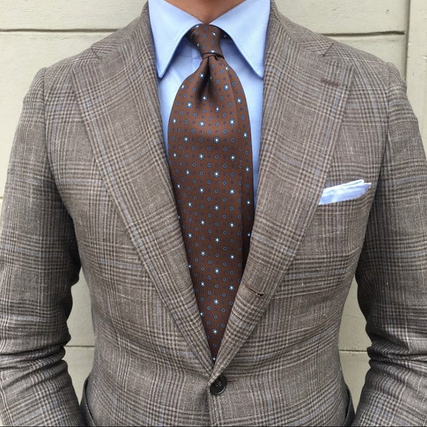 Burgundy tie check suit