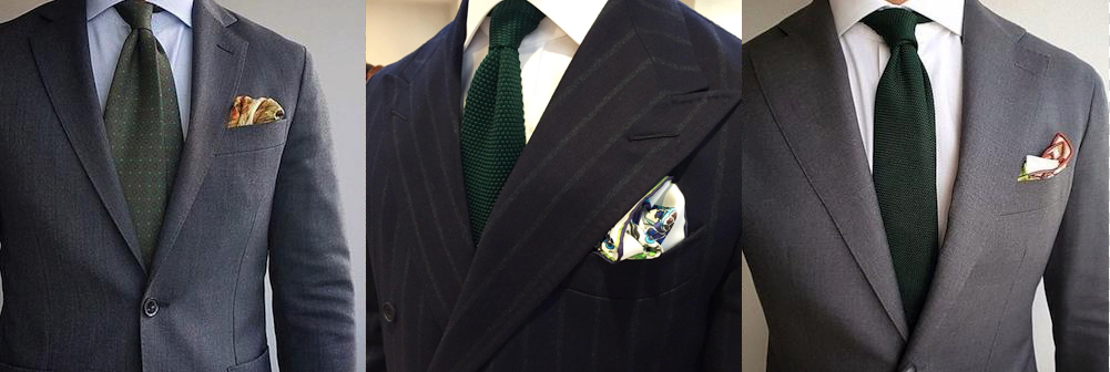 Green tie and pocket square