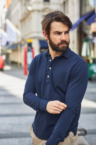 Navy Long Sleeve Polo Shirt