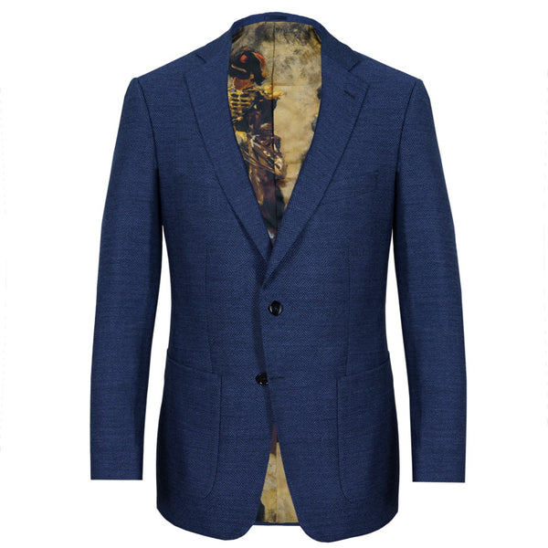 Mid Blue Herringbone Merino Wool Jacket