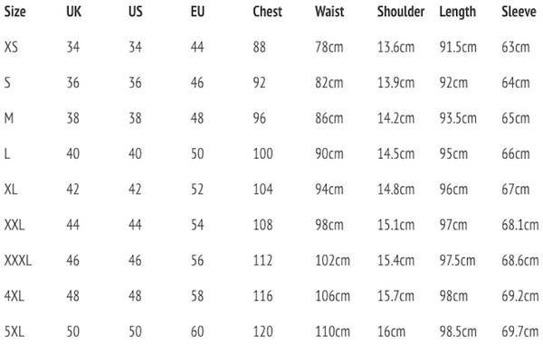 Overcoat Sizing Chart