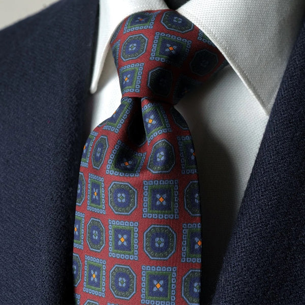 Printed Blue Silk Tie Brown and White Pattern Exclusive Texture