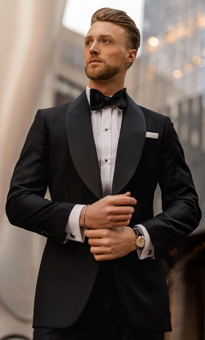 Korean Black Plain-Solid Premium Terry-Rayon Tuxedo Suit for Men.