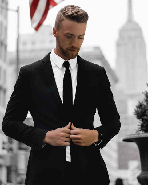 Men's Black Suit White Shirt Red Tie Combination Package Com