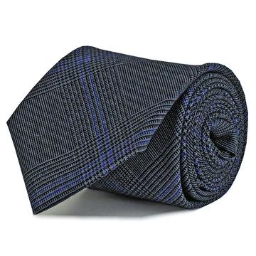 Steel Grey and Blue Glen Check Merino Wool Tie Roll