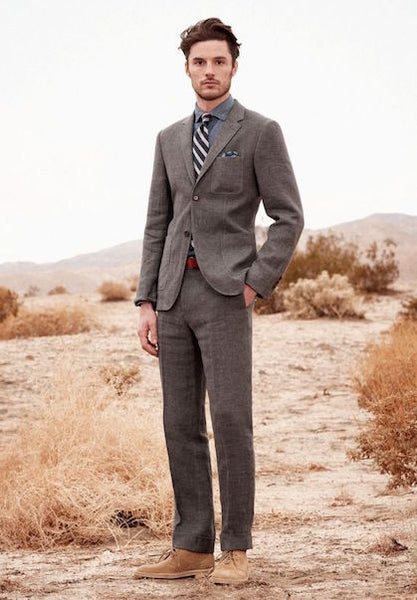 Grey Suit And Dessert Boots