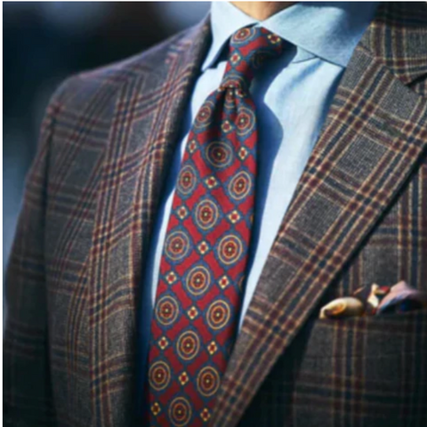 check pattern jacket red tie