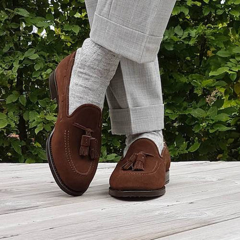 linen trousers and loafers