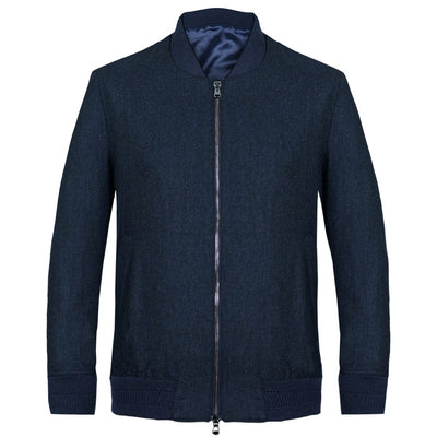 Wool bomber jacket navy herringbone