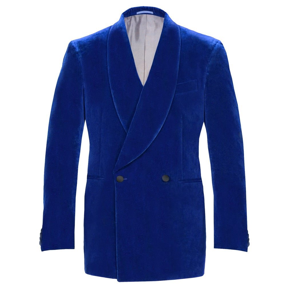 Royal Blue Double Breasted Velvet Smoking Jacket – Rampley and Co