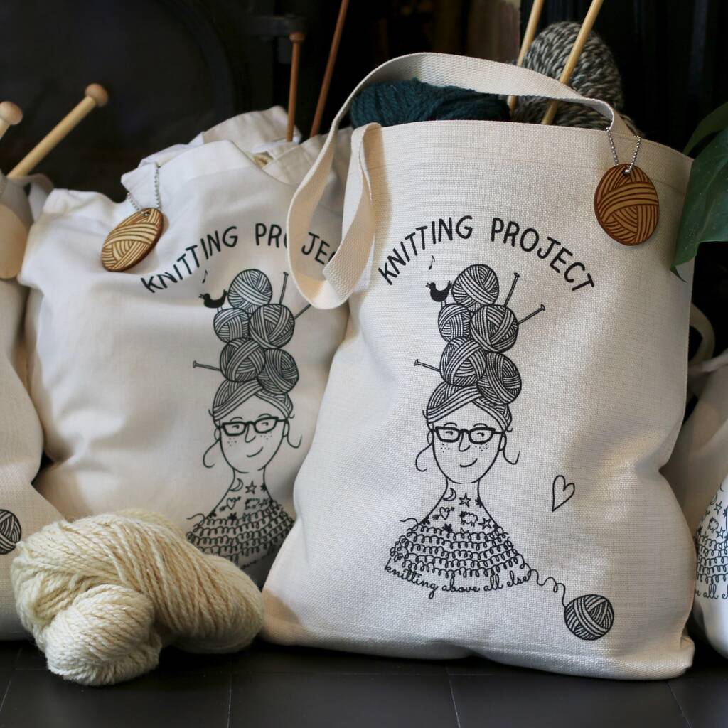 Illustrated Knitting Project Bag