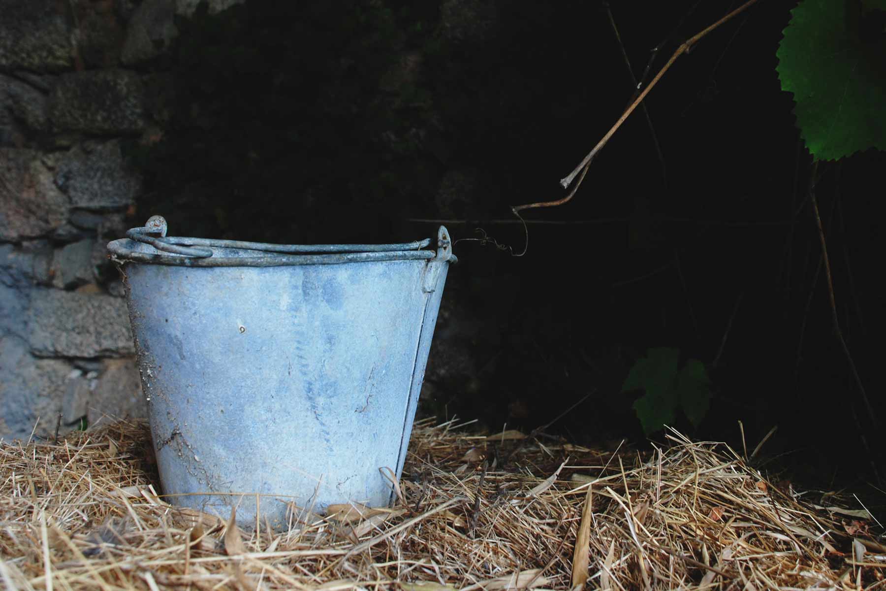 zinc bucket with cold water