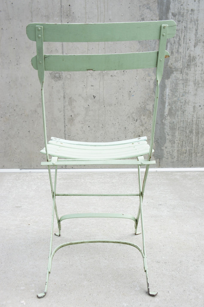 Pair Pistachio Folding Garden Chairs Vintage French
