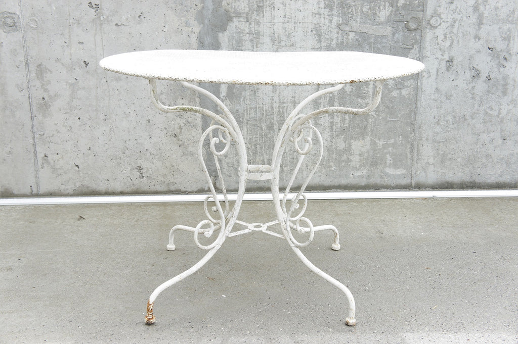 1930 S White Perforated Metal Garden Dining Table Vintage French