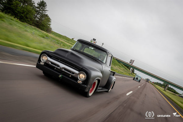 Vintage trucks on a highway