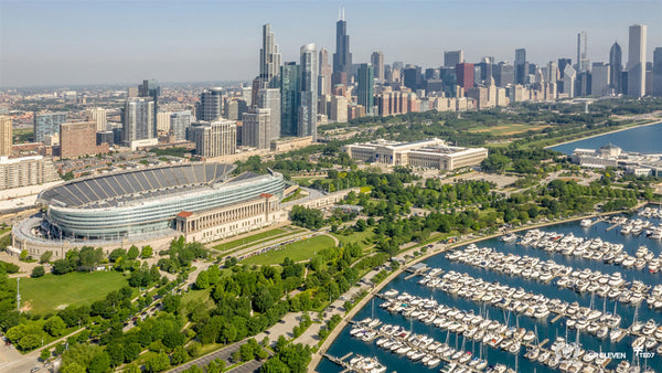 Aerial view of a metropolitan area and bay