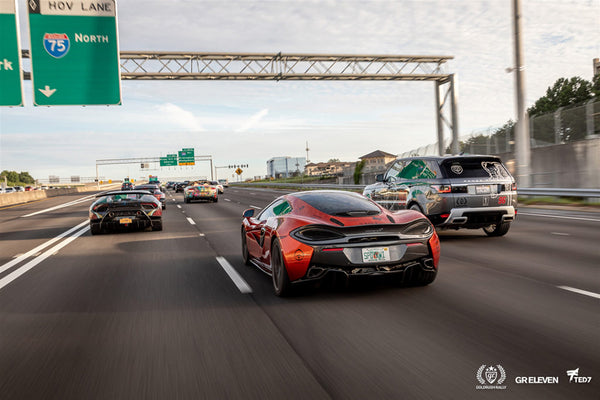 goldRush Rally cars on a highway