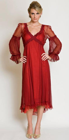 Neoclassical vintage dresses with puffy sleeves in Red by Nataya