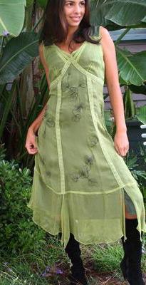 Classic bohemian style green dress