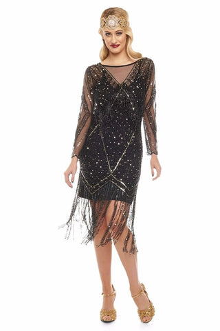 20s fashion Charleston Fringe Party Dress in Black