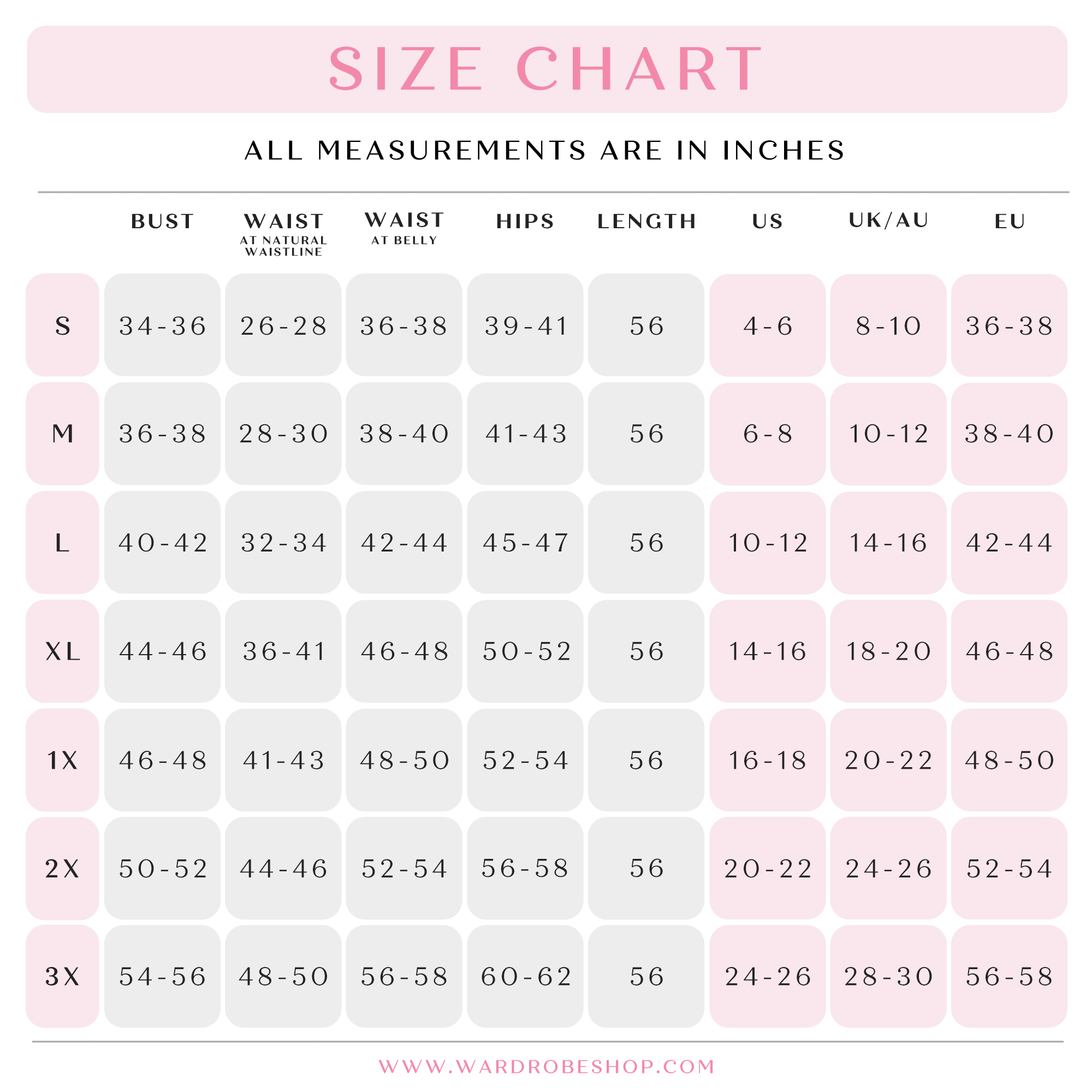 ANGELINA Gatsby Lady Size Chart