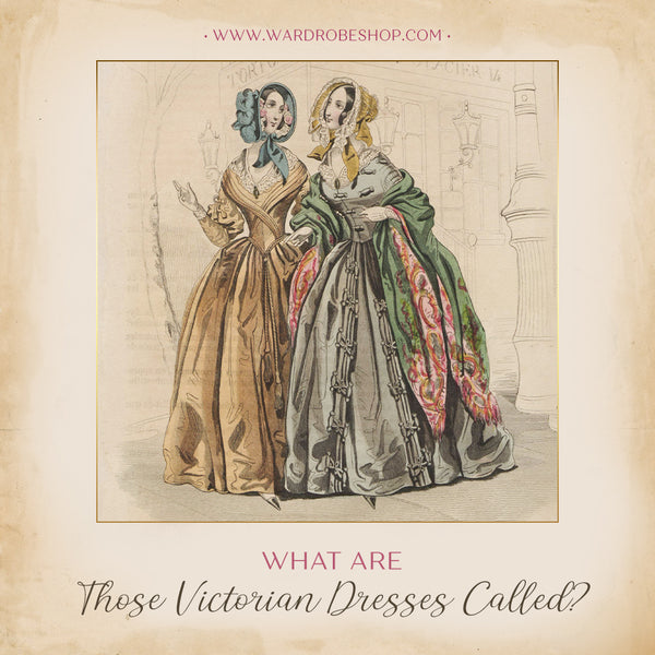 Classic Victorian gowns with a V-shaped bodice