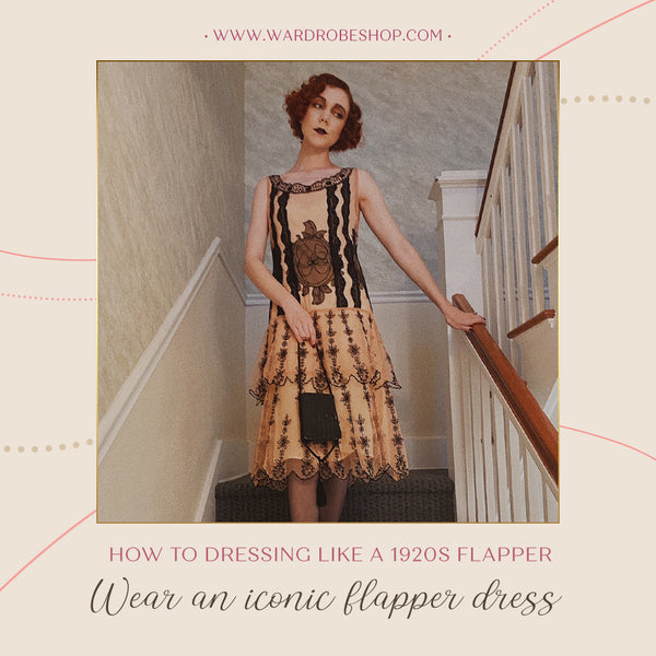 Eva 1920s Flapper Style Dress in Peach-Black by Nataya