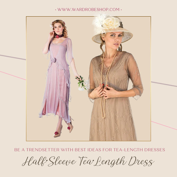 Half sleeve tea length dresses