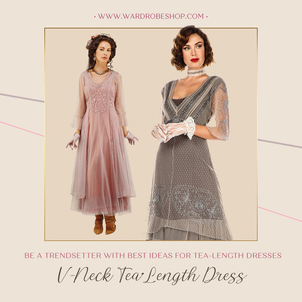 V-Neck Tea-Length Dress
