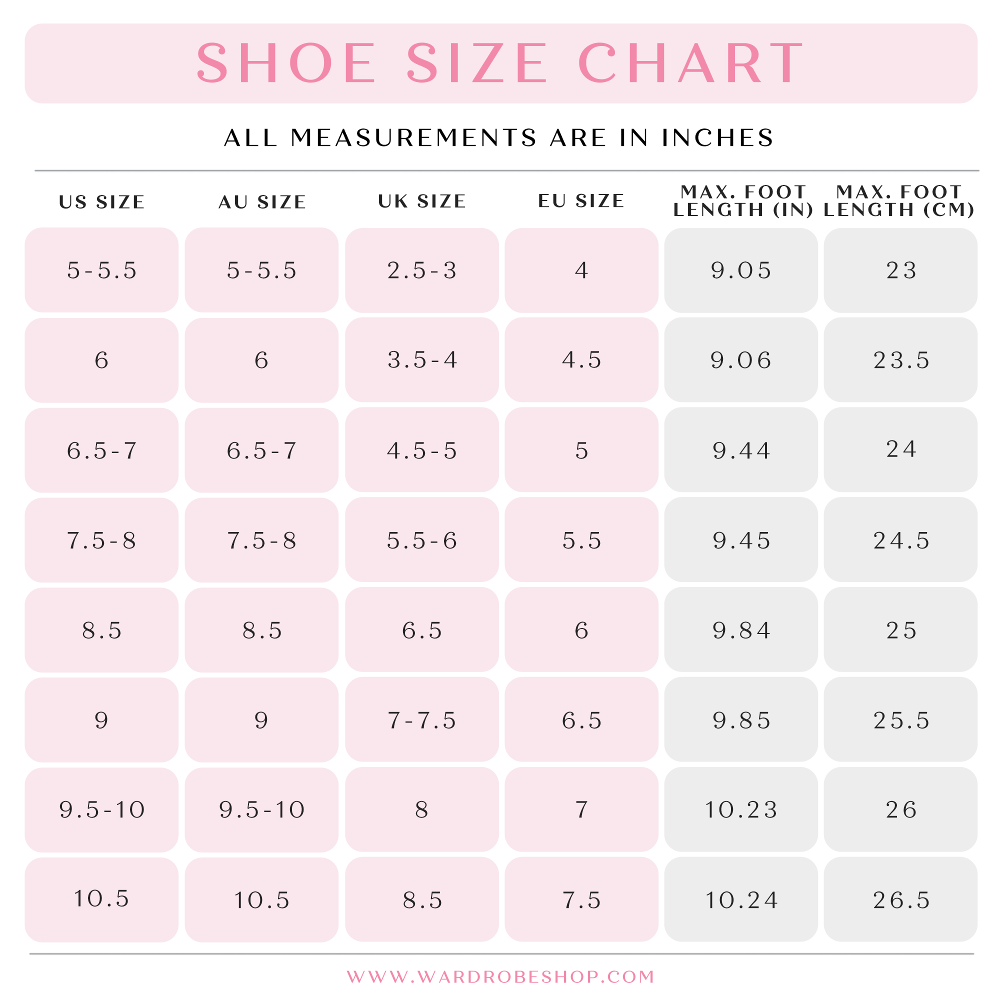 Charlie Stone Size Chart