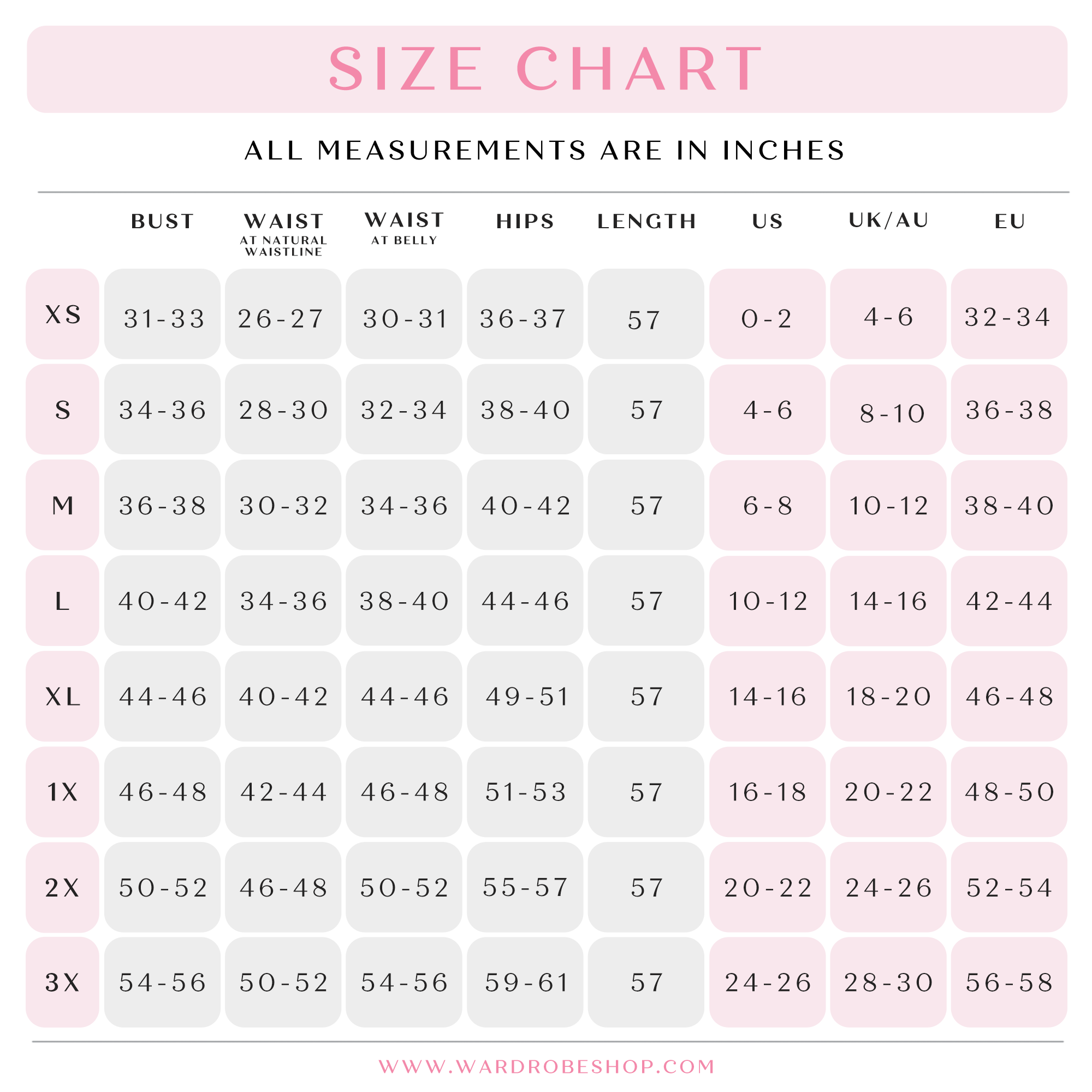 Daisy Gatsby Lady Size Chart