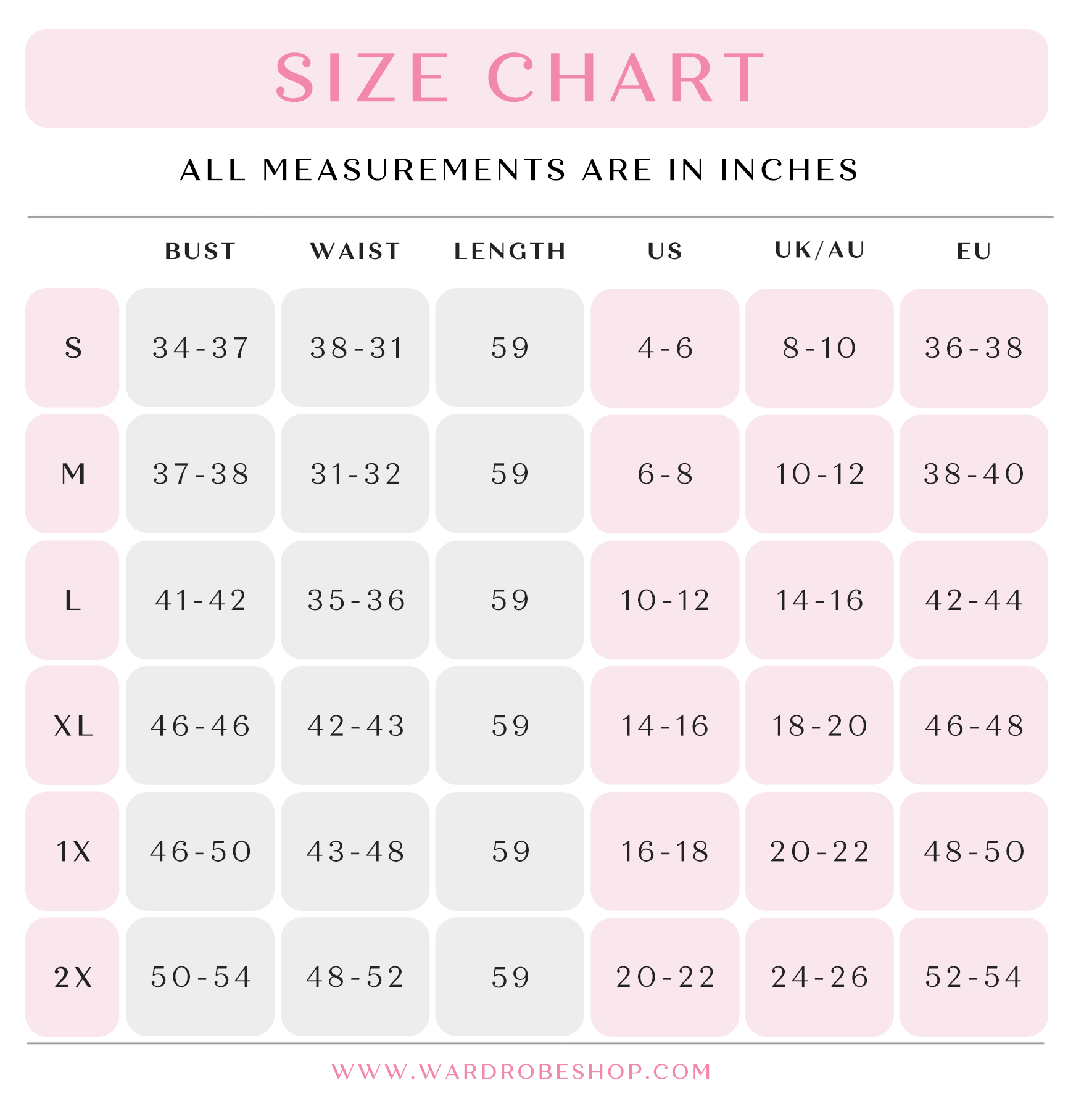 ELIZABETH Gatsby Lady Size Chart