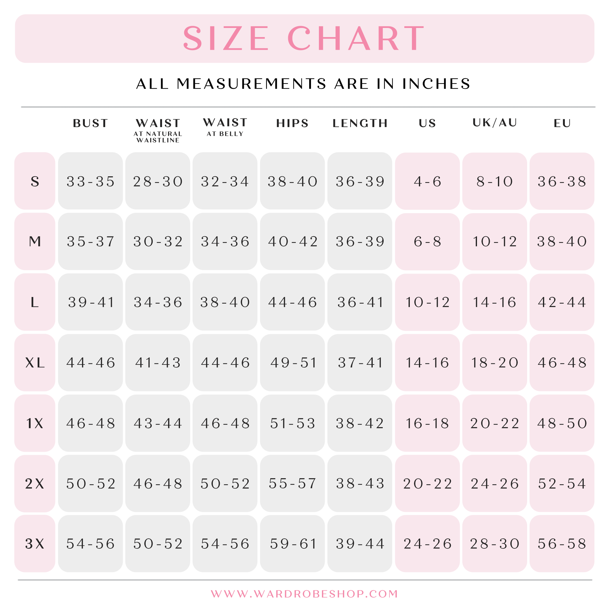 EMMA Gatsby Lady Size Chart