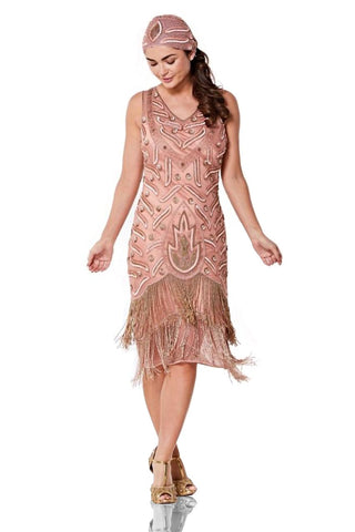 Old Hollywood Fringe Dress in Rose