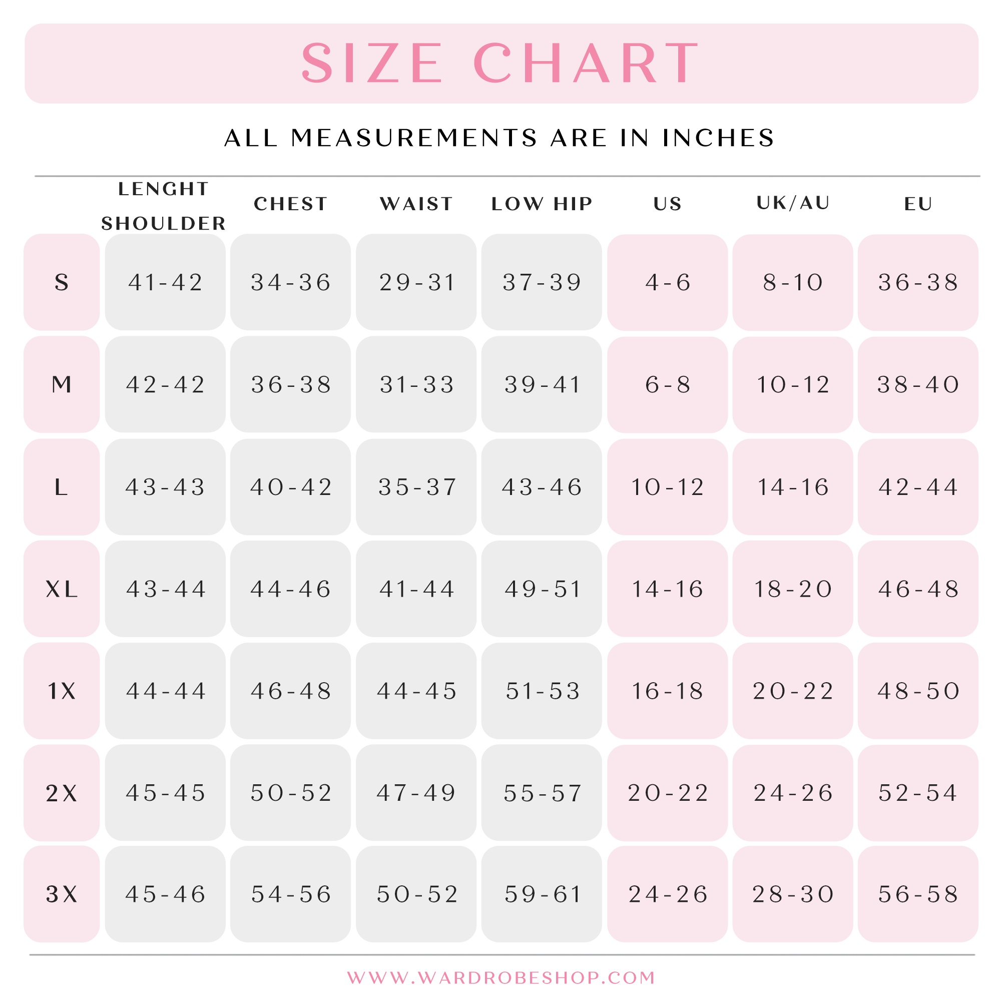 IVY Gatsby Lady Size Chart