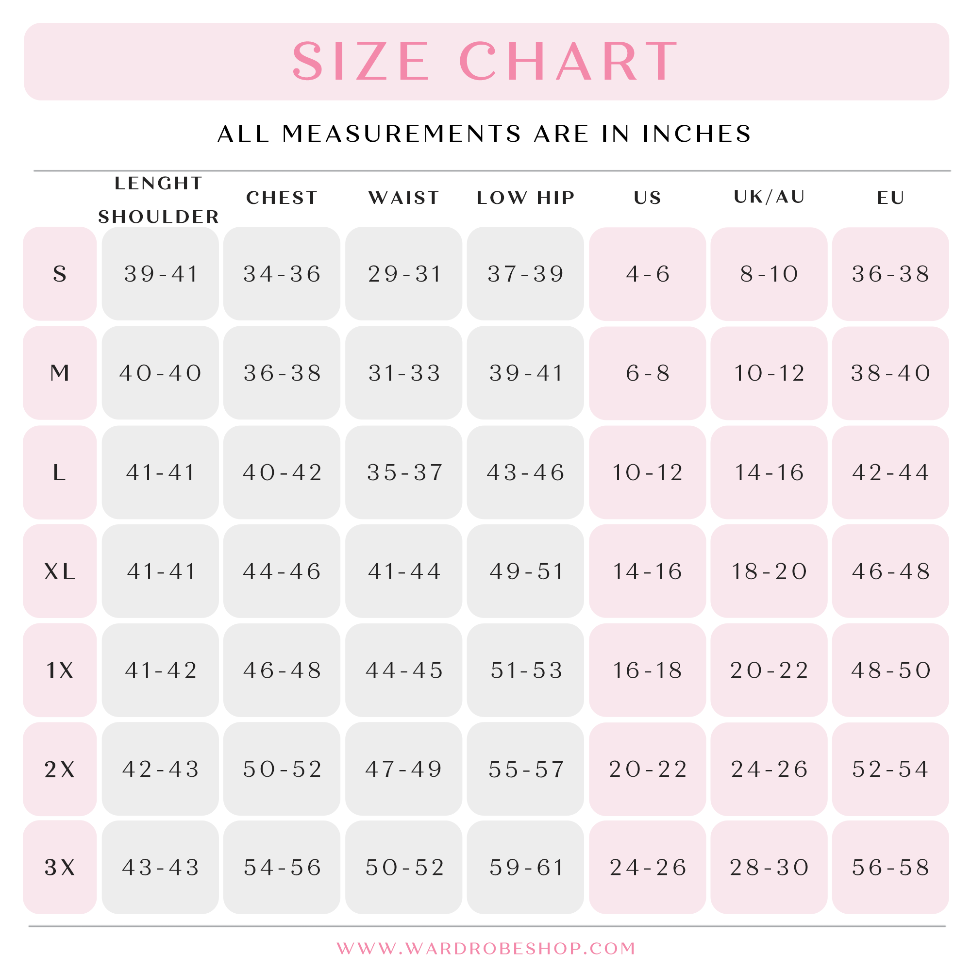 LILLIAN Gatsby Lady Size Chart
