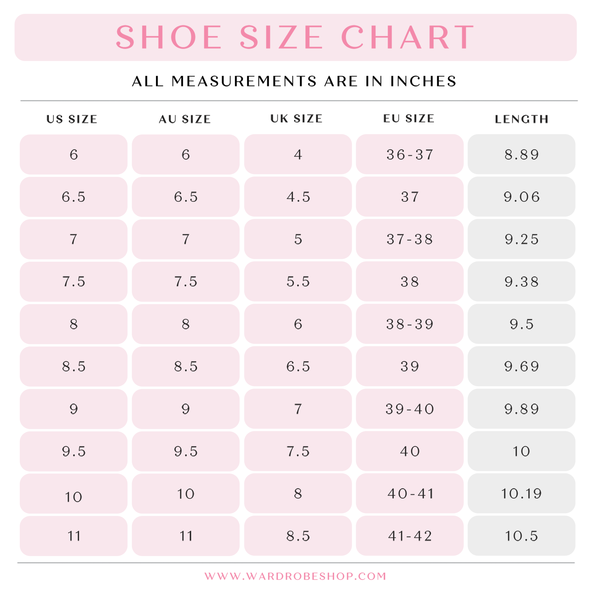 Oak Tree Farms shoes and boots size chart