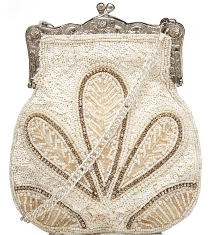 1920s Vintage Hand Beaded Purse In Cream