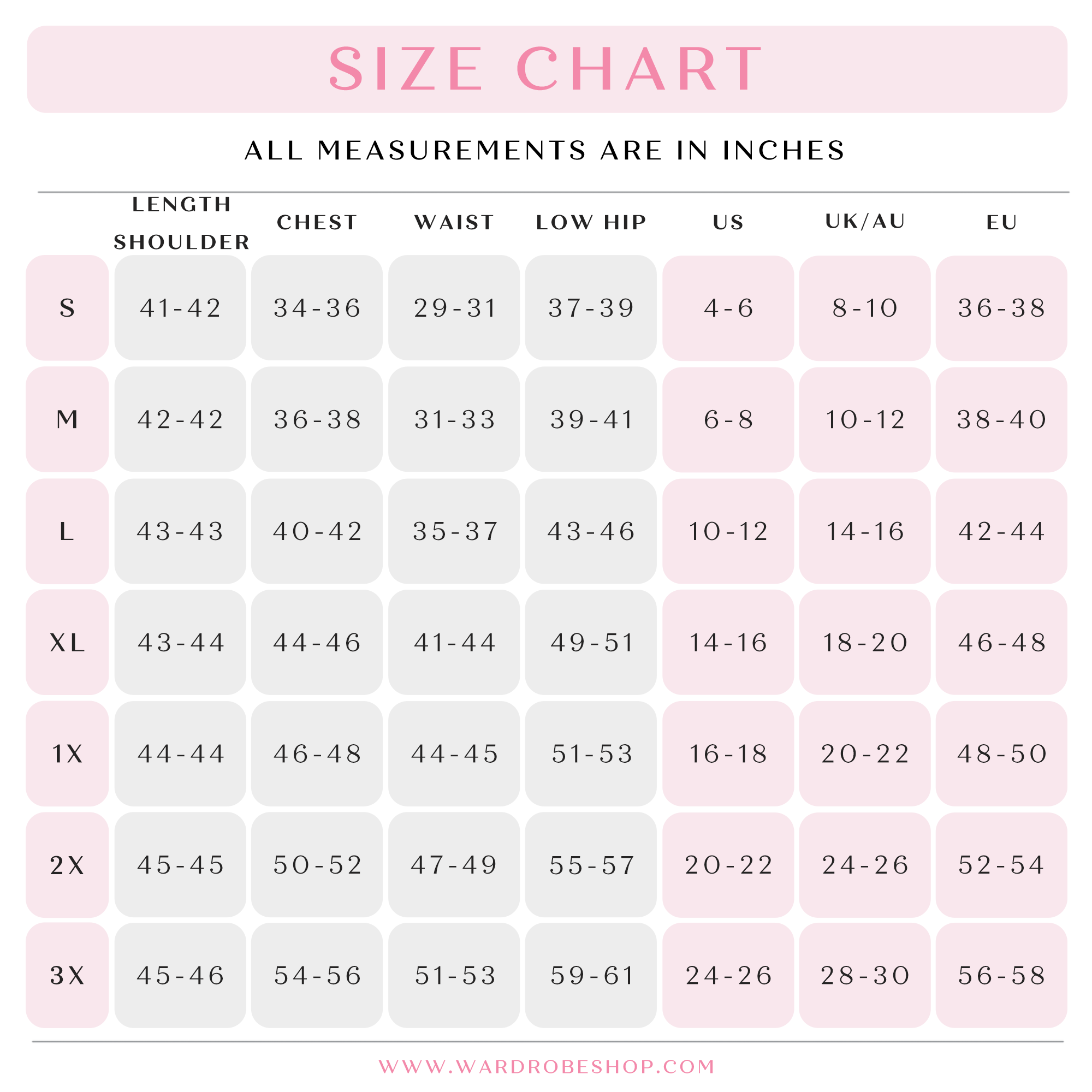 VANCOUVER Gatsby Lady Size Chart