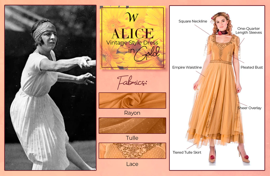 Alice Vintage Style Dress in Gold by Nataya